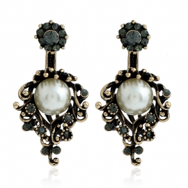 European and american fashion retro pearl flower rhinestone earrings