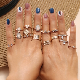 New alloy fashion ol ladies ring simple personality trend geometric diamond 16-piece combination ring