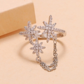 Light luxury micro-inlaid eight-pointed star chain opening ring fashion personality trendy ins niche design exquisite ring