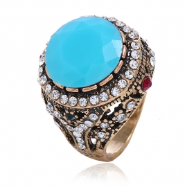 European and american retro style silver with diamond natural stone adjustable ring jewelry