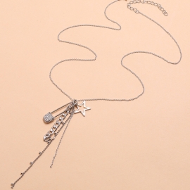 Fashion simple personality trend new necklace niche original design pin five-pointed star tassel necklace