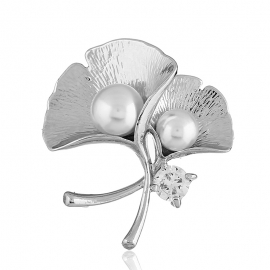 Fashion metal color brooch, high-end diamond-studded ginkgo brooch