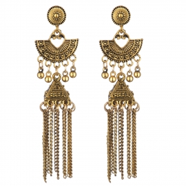 European and american fan-shaped retro long ethnic style earrings, personalized bells, tassels, travel earrings