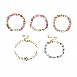 Ethnic style color bracelet, personalized soft pottery beaded letter bracelet for women, europe and america one piece cross-border jewelry