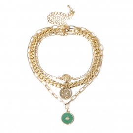 European and american cross-border jewelry multi-layer micro-inlaid punk temperament womens retro sun and moon embossed star pendant necklace