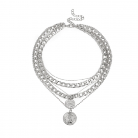 European and american cross-border jewelry, personality mix and match geometric thick chain necklace, retro portrait coin multi-layer tassel necklace