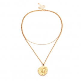 European and american cross-border accessories double-layer portrait retro necklace necklace female personality embossed pendant double-layer necklace