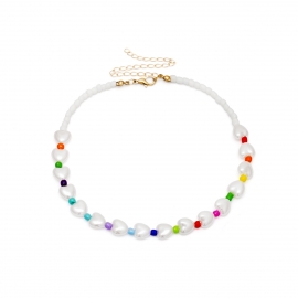 European and american cross-border jewelry simple round rice bead color necklace female sweet temperament heart-shaped geometric pearl necklace