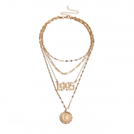 European and american cross-border jewelry long retro multi-layer chain necklace female personality digital geometric tassel portrait necklace