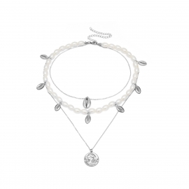 European and american cross-border jewelry, multi-layer retro creative item, female imitation pearl shell tassel portrait pendant necklace