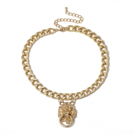 European and american cross-border jewelry, personality single-layer punk lion head necklace, hip-hop trend exaggerated three-dimensional necklace female