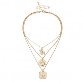 Factory direct sales of european and american cross-border jewelry, personalized and creative multi-layered items, portrait embossed pendant, clavicle chain necklace