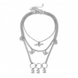 European and american cross-border jewelry ins style personality hip-hop trendy money ornaments geometric full diamond digital ladies multi-layer necklace