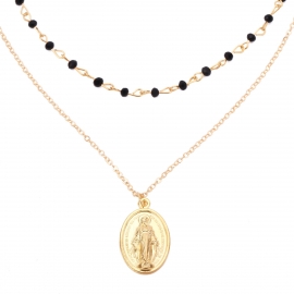 European and american cross-border jewelry retro simple korean version of crystal multi-layer necklace alloy virgin mary pendant necklace