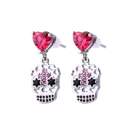 925 silver needle heart-shaped skull head zircon inlaid diamond earrings earrings female japanese and korean fashion style earrings