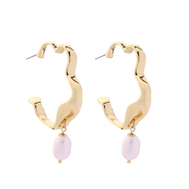 Electroplating alloy irregular wave pearl pendant earrings women european and american fashion earrings