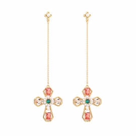 Colorful crystal cross earrings temperament korean fashion trendy party long earrings