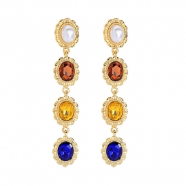 Vintage palace pearl crystal earrings temperament european and american fashion trendy long earrings