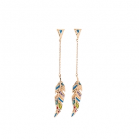 Long enamel oil drop diamond feather earrings earrings female european and american temperament super fairy holiday style earrings