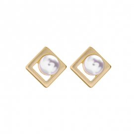 Retro earrings fashion geometric three-dimensional square pearl earrings creative wild net red commuter earrings