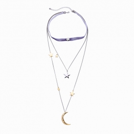Creative multi-layer star and moon pendant necklace women european and american fashion chokerx long sweater chain