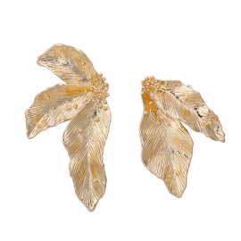 European and american fashion personality earrings asymmetrical leaf drawing process earrings 925 silver needles niche retro earrings