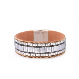 Autumn new retro ladies bracelet pu leather fashion all-match inlaid glass diamond magnetic buckle bracelet bracelet wholesale