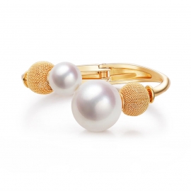 Korean fashion jewelry retro brushed mesh double-headed pearl bracelet ladies open gold-plated bracelet new wholesale