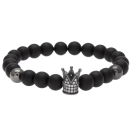 Hot-selling frosted black agate bracelet in europe and america with micro-inlaid zircon crown beads bracelet hip-hop couple bracelet