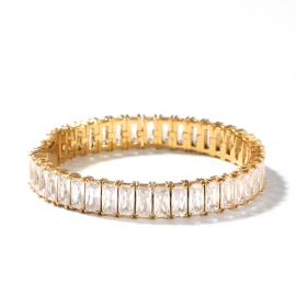 Cross-border hot sale european and american gold-plated inlaid square zircon stainless steel one-row bracelet hip hop punk retro fashion brand bracelet