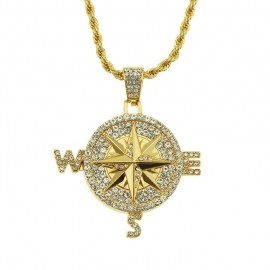 Fashion creative hip-hop style mens diamond-studded compass compass pendant necklace