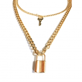 European and american cross-border jewelry personality punk style key lock pendant double necklace