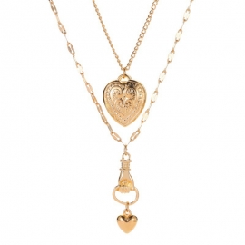 Cross-border hot sale fashion trendy love rock hand heart pendant ladies double necklace