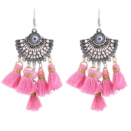 European and american big brand alloy diamond-studded temperament tassel earrings bohemian retro exaggerated woven earrings