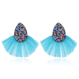 Cross-border new product fan-shaped fringe drop full diamond earrings amazon hot sale exaggerated european style earrings factory direct sales