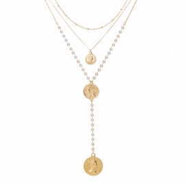 European and american ladies necklace, elizabethan vintage coin pendant necklace, clavicle chain, handmade pearl chain wholesale