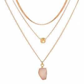 European and american hot-selling jewelry stacking 26 letters irregular natural stone imitation fresh and versatile flat snake chain multi-layer necklace