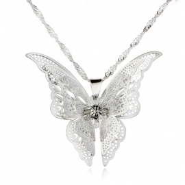 925 silver plated hollow pointed butterfly necklace pendant