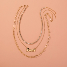 European and american cross-border jewelry ins trend personality gothic letter necklace fashion simple multi-layer chain necklace