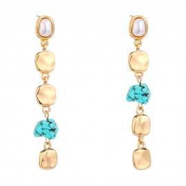 Aliexpress hot sale pure white pearl earrings long tassel metal disc turquoise earrings jewelry female