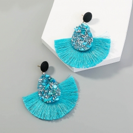 Bohemian holiday wind drop fan-shaped earrings aliexpress wish hot sale diamond tassel earrings earrings