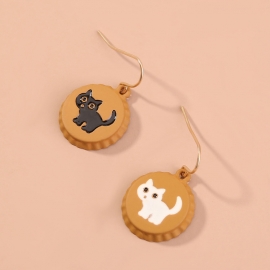 Creative cute cartoon cat ear hooks fun bottle cap girl earrings simple and small childlike ab earrings