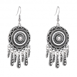 Cross-border european and american hot-selling jewelry, personality, wild, ethnic style, retro antique silver round tassel earrings, factory wholesale
