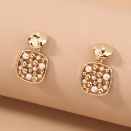 European and american fashion hot-selling square pearl hollow earrings short style temperament wild pineapple earrings cross-border explosion jewelry