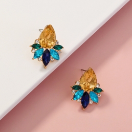 European and american foreign trade fashion exaggerated earrings, elegant cover earrings, diamond-studded water drop leaves, multicolor geometric earrings for women