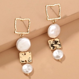 European and american explosive fashion earrings baroque pearl geometric long tassel earrings all-match multi-element jewelry