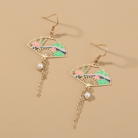 New chinese style earrings retro temperament tassel palace fan-shaped long super fairy earrings popular women