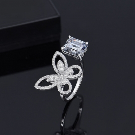 Elegant high quality fashion zircon s925 silver ring width size adjustable