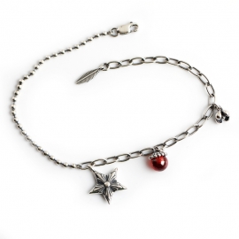 Distressed pendant pendant s925 sterling silver bracelet bracelet natal year redstone round bead chain jewelry