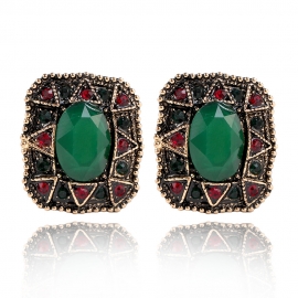 European and american fashion gemstone earrings retro temperament palace fan earrings